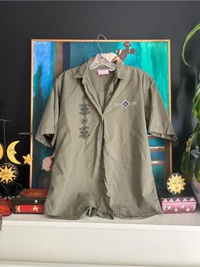 Vintage 90s Karuba Olive Green Embroidered Shirt Southwestern Men’s Large